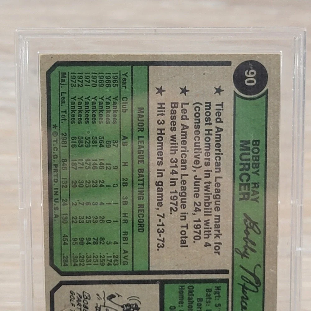 1974 Topps Bobby Murcer 90 New York Yankees Signed Baseball Card Outfield MLB